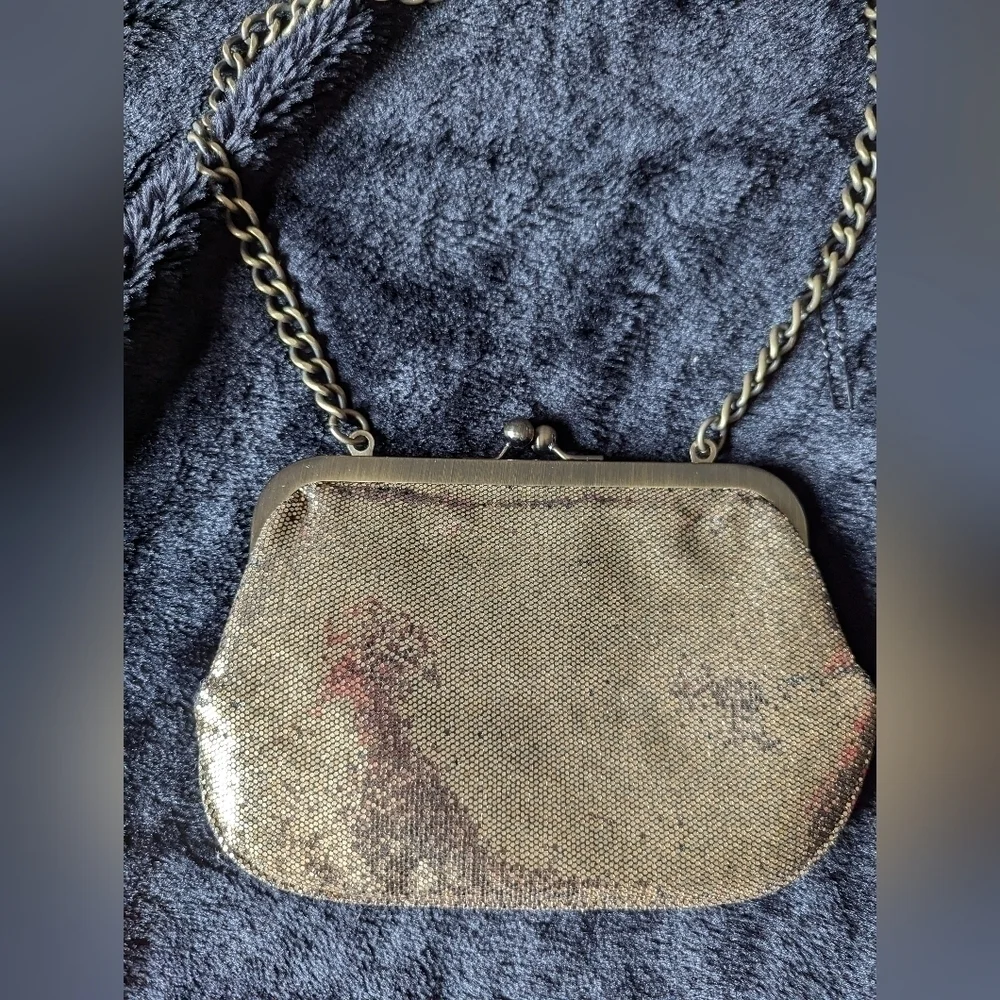 EUC Gold Shine Express Purse/Clutch w/ Attached Strap